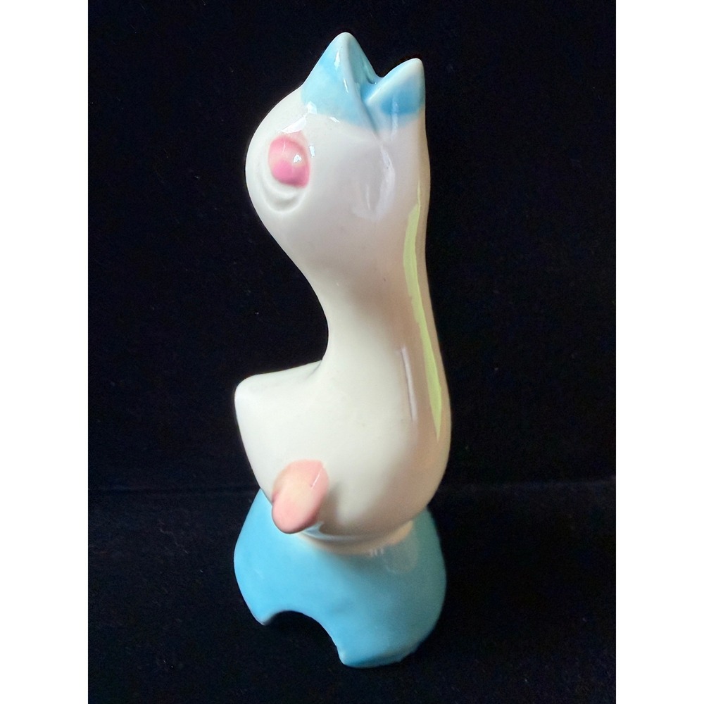 Vintage‎ Ceramic Duck Bud Vase Figurine Mid Century Pastel Blue Pink White 7"